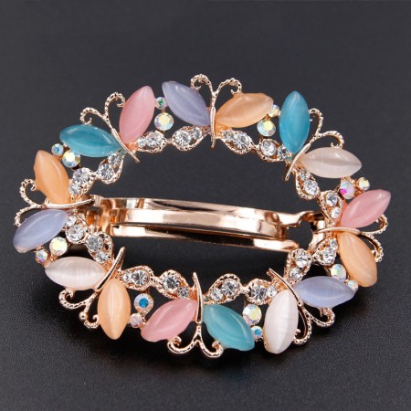 1Pcs Fashion Girls Women Crystal Rhinestone Butterfly Opal Gold Plated Barrette Hair Clip Hairpin Hollow Clamp