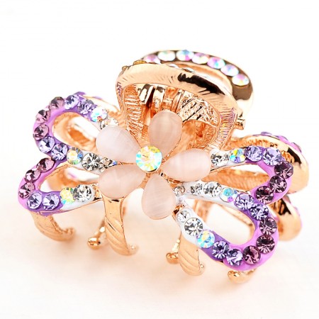 1Pcs Fashion Sweet Girls Women Crystal Rhinestone Gold-Plated Opal Bow-Knot Barrette Claw Hair Clip Hairpin