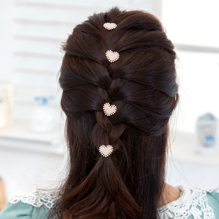 4pcs Lovely Charm Wedding Bridal Party Heart-Shaped Pearl Hair Pins Clips Grips Pins Hairpins Bridesmaid Clips