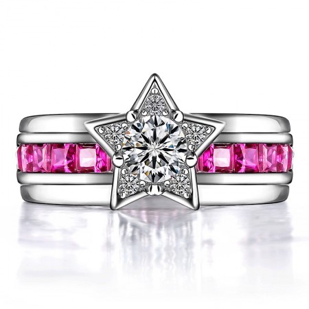 Exquisite Star-shaped 925 Sterling Silver CZ Inlaid Women's Ring