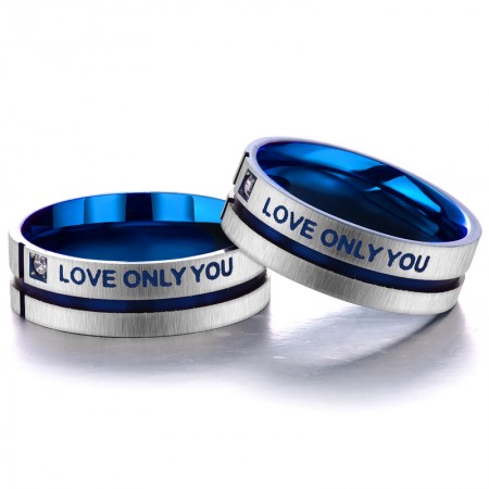 "Love Only You" Stylish And Unique Design Blue Cross Lover's Titanium Ring(Price For A Pair)