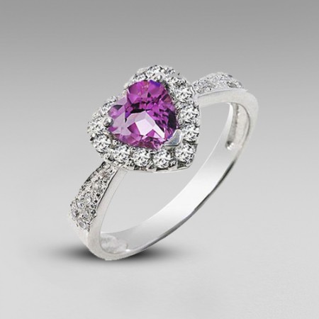 0.7 CT Amethyst Heart Cubic Zirconia 925 Sterling Silver White Gold Plated Women's Ring
