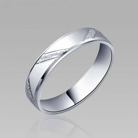 Matting Stripe Style 925 Sterling Silver White Gold Plated Men's Wedding Ring Band