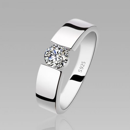Cubic Zirconia 925 Sterling Silver Classic Men's Wedding Ring