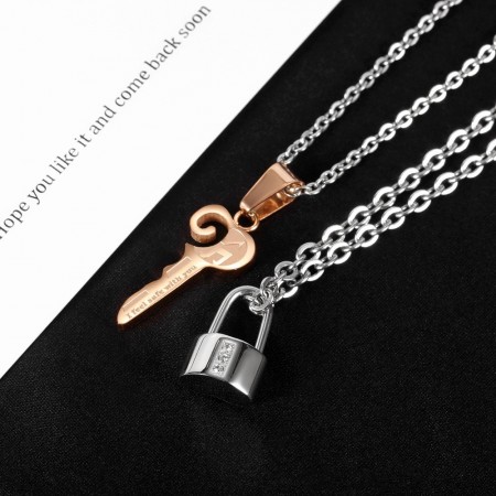 Personalized Lock and Key Matching Couple Necklace in 925 Sterling Silver
