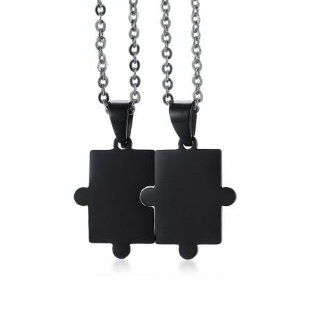 Engravable Black Matching Puzzle Necklaces For Couples In Titanium