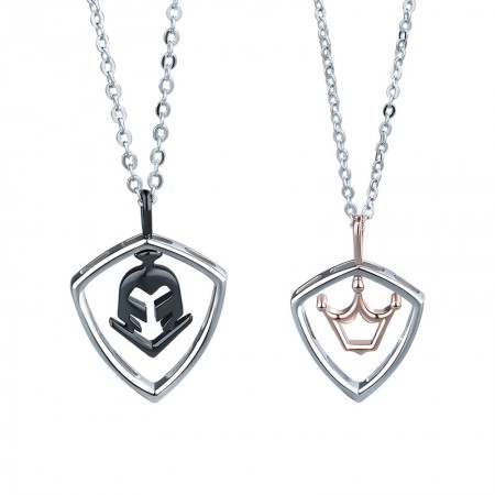 Unique Princess and knight Matching Necklaces For Couples In Sterling Silver