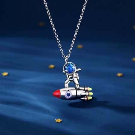 Stainless Steel Silver Color Astronaut Pendant Necklaces Lovers