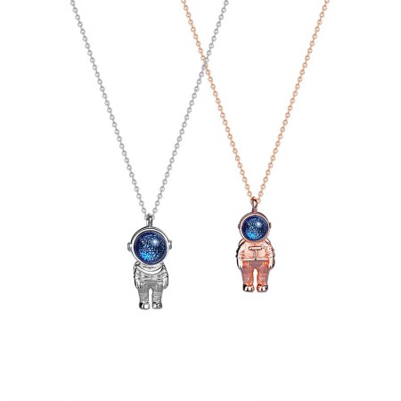 Cute Astronaut Matching Necklaces For Couples In Sterling Silver