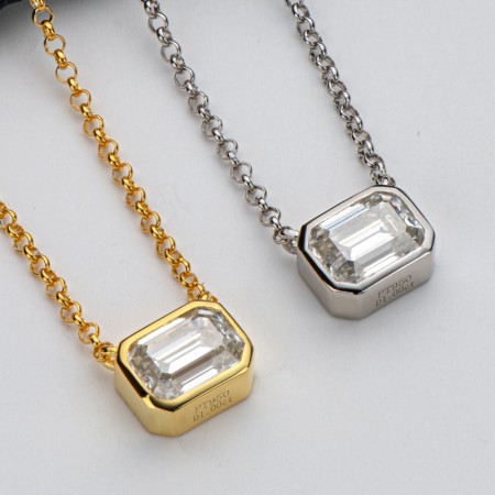High Quality Moissanite Necklace 925 Sterling Silver 1.0 CT Emerald Cut Solitaire Pendant Necklace for Women