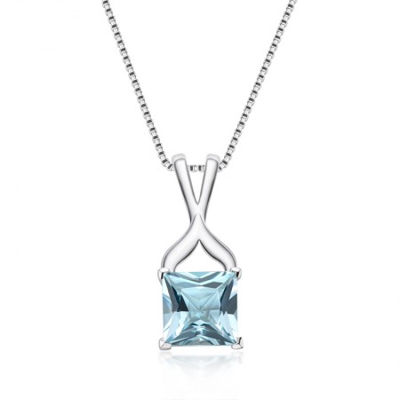 High Quality 925 Sterling Silver Topaz gemstone Princess Cut Pendant Necklace for Women