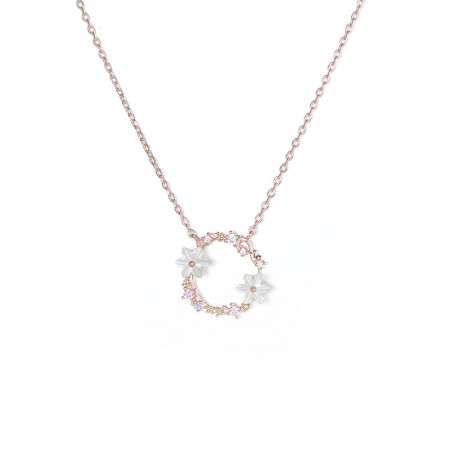 White Cherry Blossoms Multicolor Cubic Zirconia Sterling Silver Rose Gold Chain Friendship Sister Mother Daughter Necklace