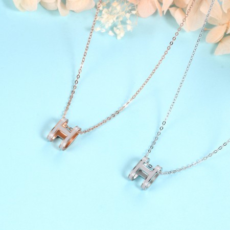 H Letter Rose Gold/White/Gray 925 Sterling Silver Necklace For Women
