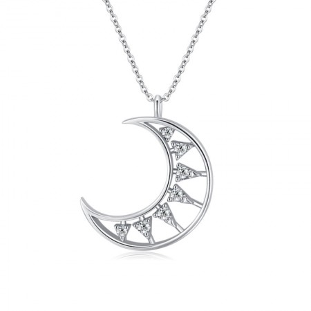 Moon With Cubic Zirconia 925 Sterling Silver Necklace For Women