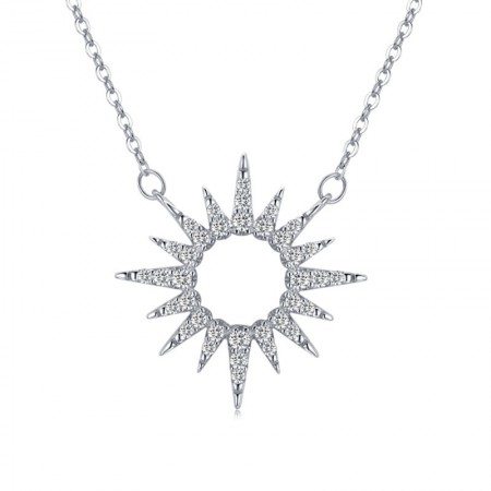 Sun Flower With Cubic Zirconia 925 Sterling Silver Necklace For Women