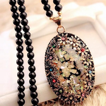 Color Shell Opal Long Sweater Necklace