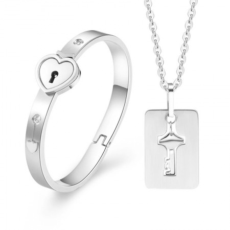 Titanium Steel Men's Key Necklace And Women's Lock Bracelet
