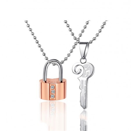 Fashion Titanium Steel Keylock Couple Necklaces 