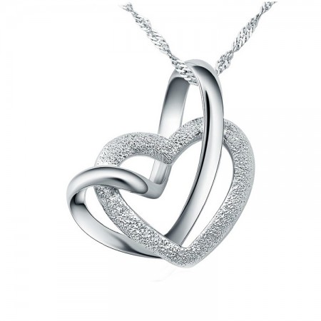 Featured Original Design 925 Sterling Silver Double Heart Interlocking Necklace