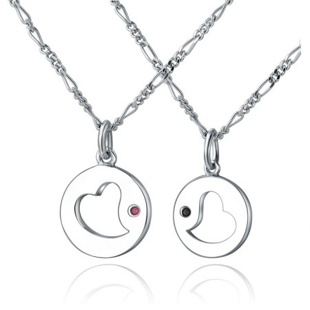 925 Silver Hollow Heart-Shaped Round Pendants Lovers Necklaces