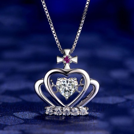 "Just For You" 925 Silver Crown Pendant Heart Shaped Necklace