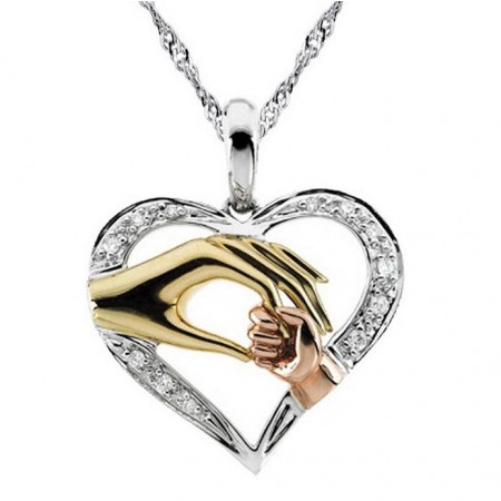 Mother'S Hand Heart-Shaped Necklace 