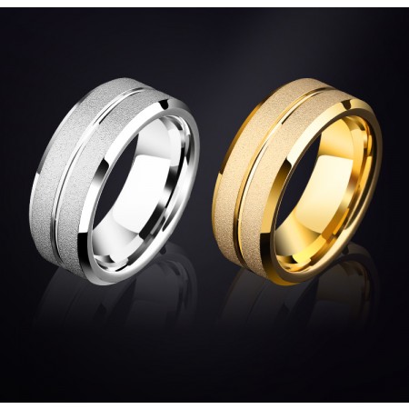 Men's 8MM Width Gold Frosted Surface Tungsten Ring