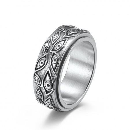 God's Eye Stainless Steel Ring for Men with Rotating Vintage Titanium Steel Band in 3 Colors