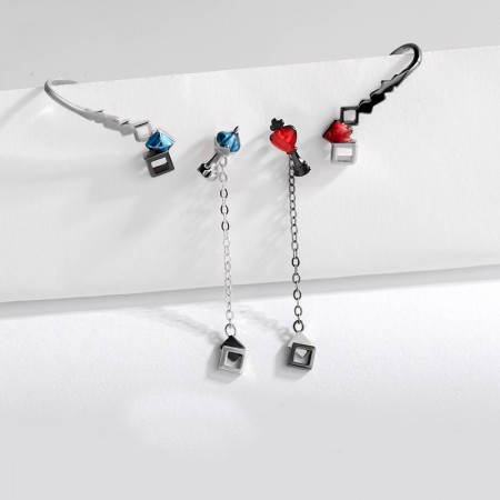 Chess S925 Sterling Silver Red Or Blue One Pair Earrings for Girls Teens Boys Students Women