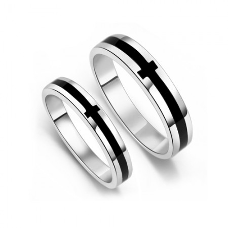 925 Sterling Silver With White Gold Plated Black Stripe His and Hers Couple Rings