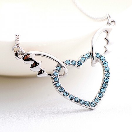 Fashion Austrian Crystal Heart-shaped Wing Women's Necklace