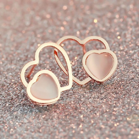Lovely 18K Rose Gold Heart-shaped Opal Stud Earrings