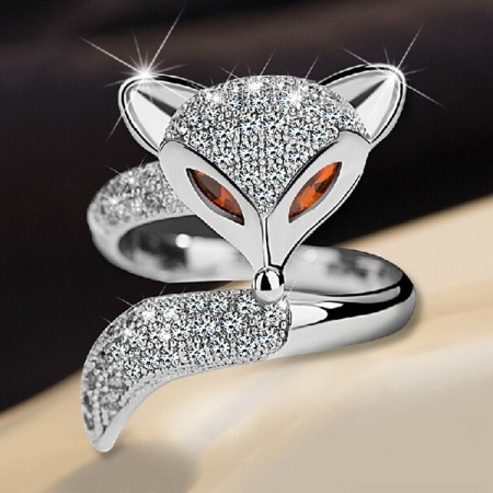 Shining Fox-shaped Rhinestone Opening Cocktail Ring For Women