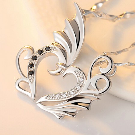 925 Sterling Silver Angel Wings Shape Couple's Necklace
