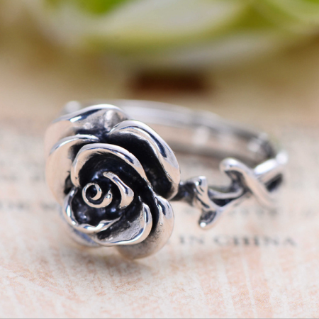 Classic Impressive 925 Sterling Silver Rose Open Loop Ring For Her