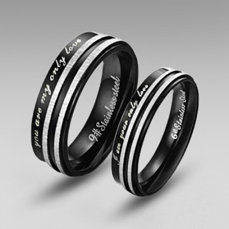 Black Stainless Steel Couple Rings in Simple Style