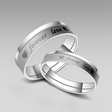 Titanium Steel with Word "forever love" and Hear Printed His and Her Rings Band