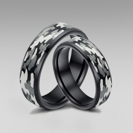 Tungsten Camo Rings for Him and Her with Black Inside