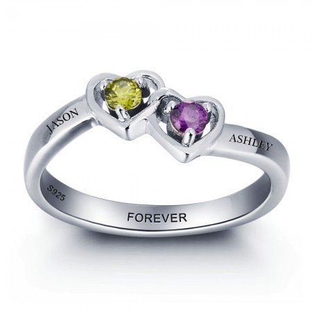 Personalize Birthstone & Engraved Sterling Silver Ring