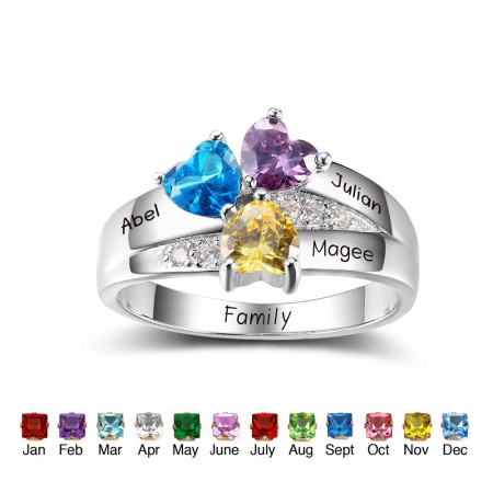 Personalized 925 Sterling Silver Mothers Rings with 3 Simulated Birthstones Custom Engraved Promise Rings for Women