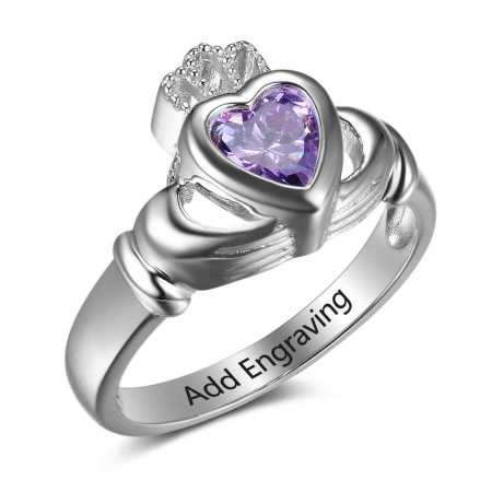 Personalize Birthstone & Engraved Sterling Silver Ring