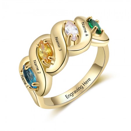 Gold Birthstone Rings Mothers Rings 925 Sterling Silver Personalized Birthstone Family Cubic Zirconia Ring Mother's Day Gift