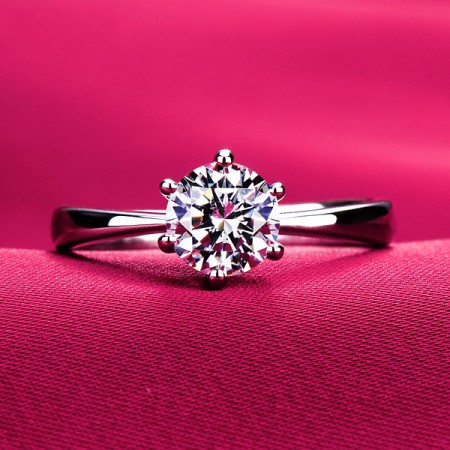 Classic Luxury Pt950 0.39Ct - 3.0Ct  Six Prong Diamond Wedding Jewelry Rings Engagement For Women SZ 4-10