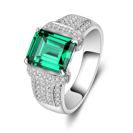 Personalized Square Emerald Mens Ring