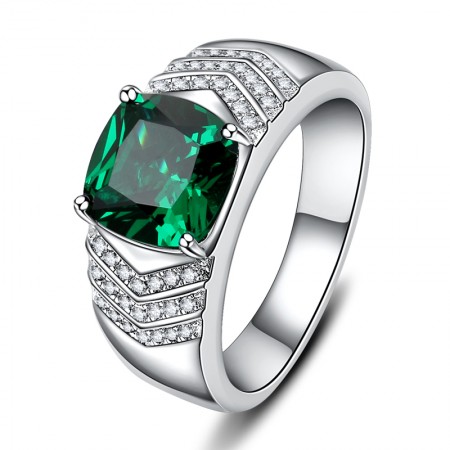 Gold-plated  925 Sterling Silver Emerald Men's Engagement Ring