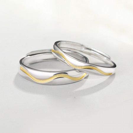 Golden Line Of Love 925 Sterling Silver Original Design Lovers Couple Opening Rings