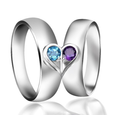 Natural Topaz And Amethyst 925 Sterling Silver Lovers Couple Rings Wedding Rings