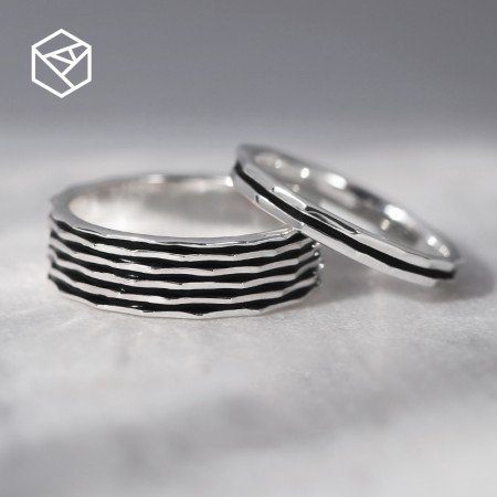 Black Enamel Original Design 925 Sterling Silver Lovers Couple Rings