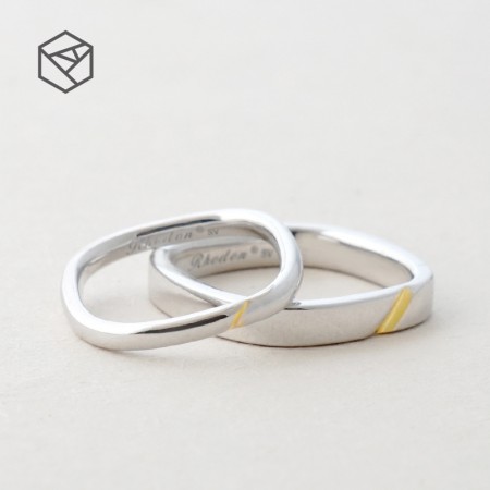 Square Shape Color Separation Original Design 925 Sterling Silver Lovers Couple Rings