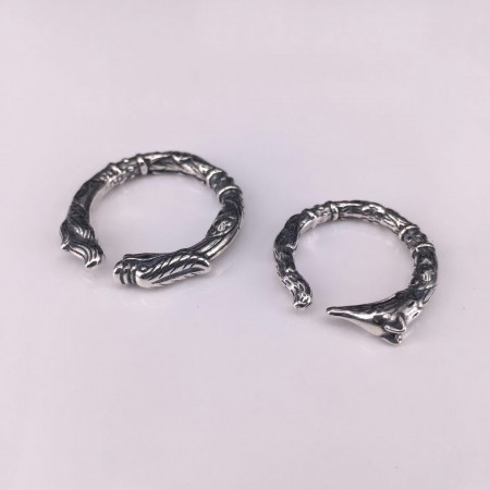 Retro Dragon Head Fox Sterling Silver Lovers Couple Opening Rings